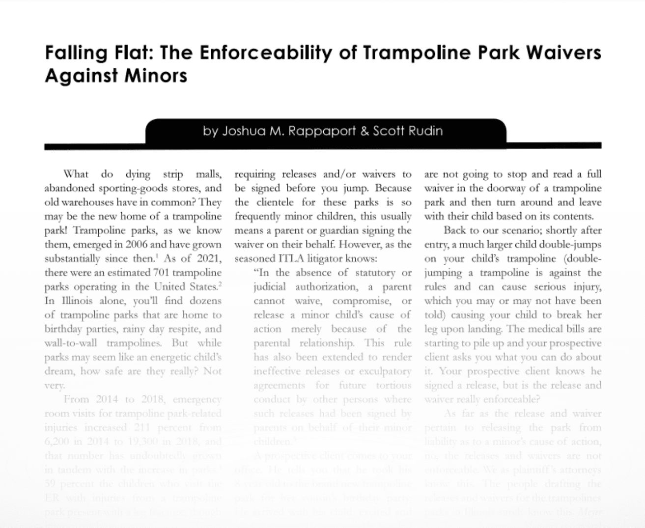 Winter article for the ITLA Trial Journal